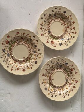 Vintage set of 3 Vernon Kilns 6” Small saucer Bloom  MADE IN CALIFORNIA